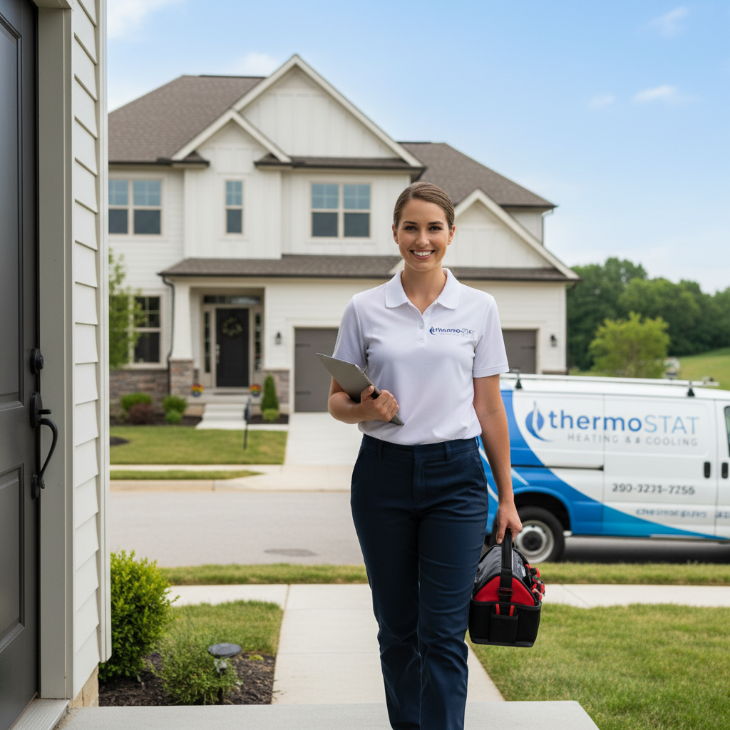 A friendly ThermoSTAT Heating and Cooling team member arriving for service in Caryville, TN.