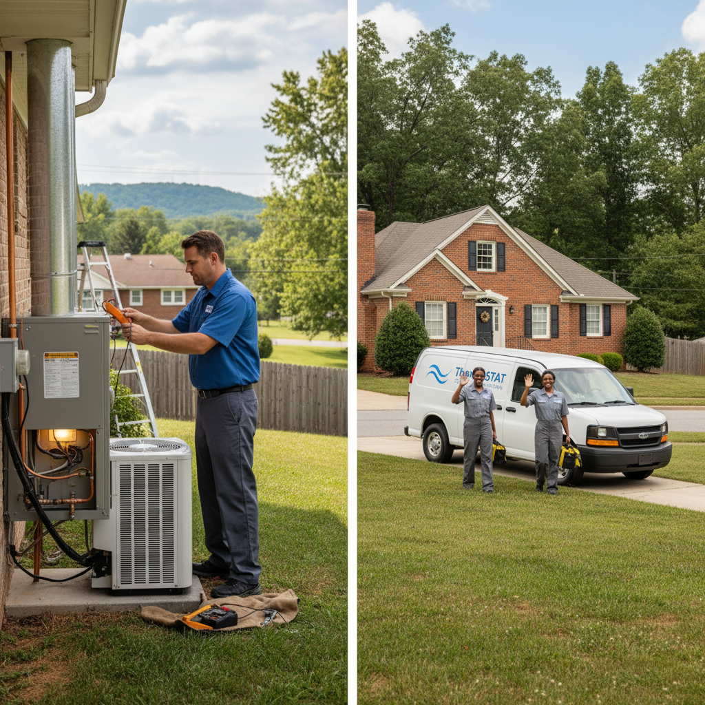 HVAC technician installing a new air conditioning unit in a LaFollette, TN home.